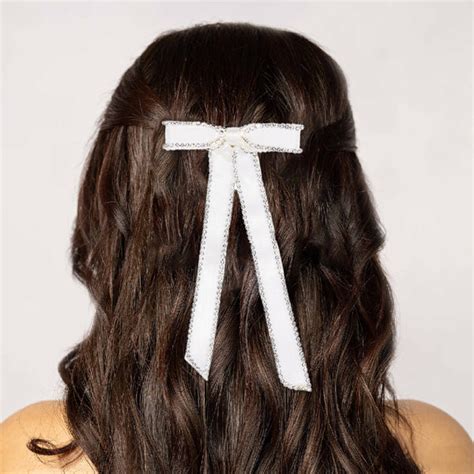 Satin Ribbon Crystal Hair Bow Off-White – Hair Drama Company