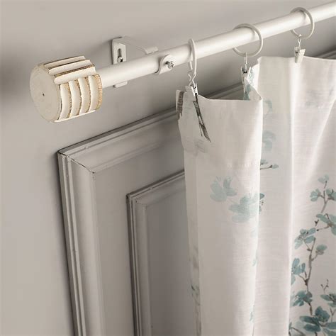 Linear White Distressed Finial Extendable Single Curtain Rod White 19M ...