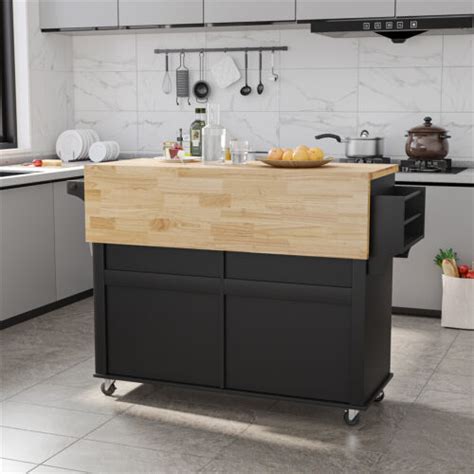 Buy Drop-Leaf Kitchen Island Trolley Cart Wood Storage Cabinet with ...
