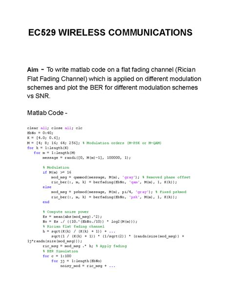Flat Fading channel - EC529 WIRELESS COMMUNICATIONS Aim - To write ...