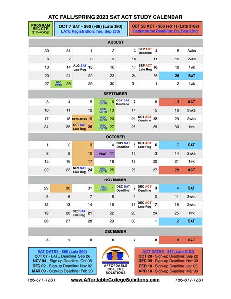 ATC FALL 2023 SAT ACT STUDY CALENDAR CCCC copy | Affordable College ...