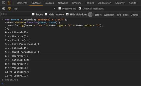 Токенизатор математических выражений на JavaScript