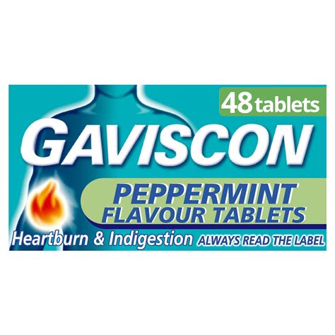Buy Gaviscon Heartburn and Indigestion s, Peppermint Flavour, 48 s ...