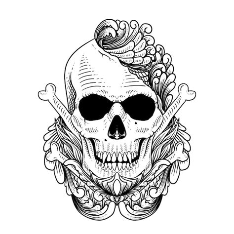 Ornamento de caveira preto e branco | Vetor Premium