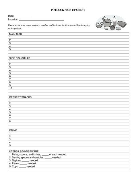 2013-2026 Form Love to Know Potluck Sign Up Sheet - Blank Fillable ...
