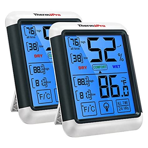 ThermoPro TP55 2 Pieces Digital Hygrometer Indoor Thermometer Humidity ...
