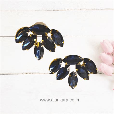 Midnight Blue Lotus Studs - Korean stone Earrings | Alankara