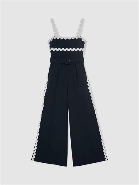 Reiss Dash Ric Rac Trim Jumpsuit, Navy/Ivory