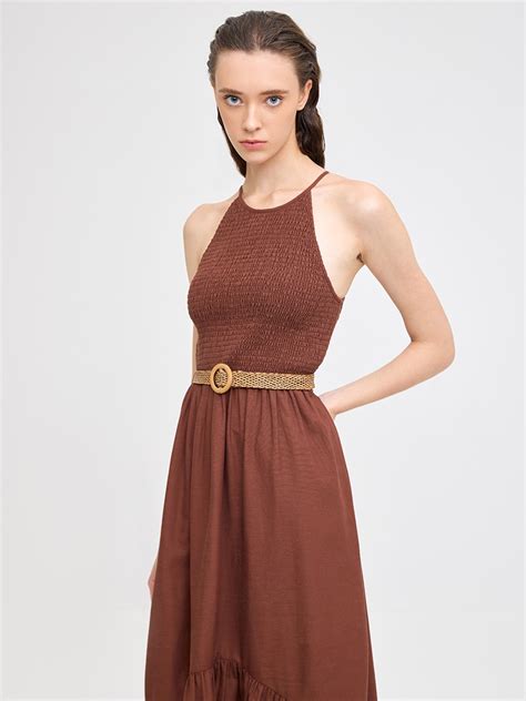 Brown fit & flare midi dress