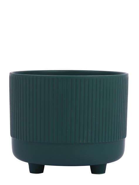 Buy Tayhaa Striped Teal Matte Finish Ceramic Planter Online