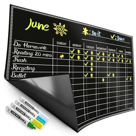 Magnetic Chore Chart for Kids - 4 Chalk Markers - Children's Dry Erase ...