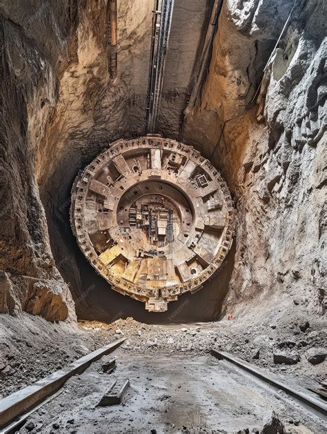 Massive tunnel boring machine cutting through bedrock deep underground | Premium AI-generated image