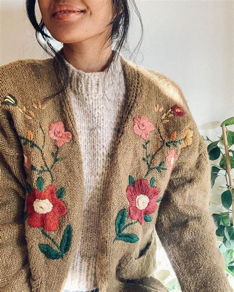 Customised Floral Hand Embroidered Knitwear Cardigan by ...