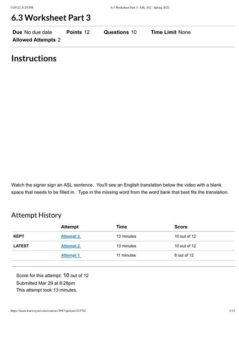6.3 Worksheet Part 3: ASL 102 - Spring 2022 - SHS 101 American Sign ...