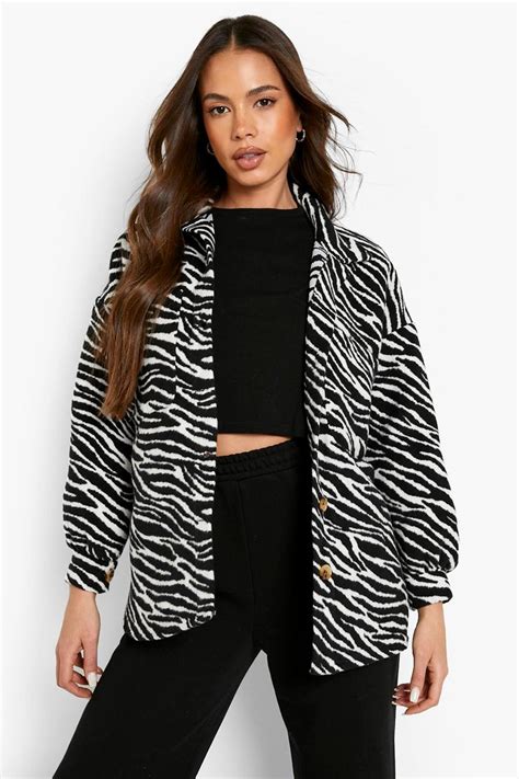 Zebra Wool Look Shacket | boohoo UK