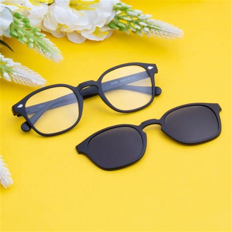 Buy TED SMITH Unisex Black Square Frames Clip On Sunglass With ...