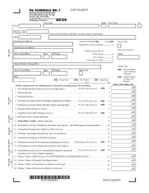 2024 PA Schedule RK-1 - Resident Schedule Of Shareholder/Partner ...