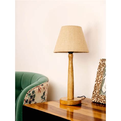 Buy Green Girgit Wooden Lamp with Taper Jute Shade Online