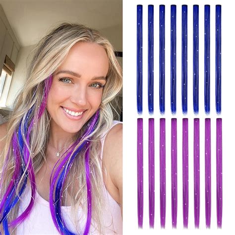 Amazon.com : Z-CHARMMY Colored Hair Extensions with Tinsels, Clip in ...
