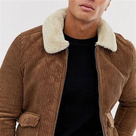 Mens Winter Corduroy Sherpa Jacket With Faux Fur Lining And Collar ...