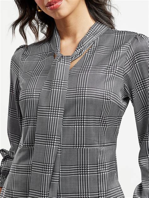 Buy Black And White Satin Geometric Print Tie-Up Dress Online | FableStreet