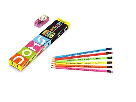 Doms Neon Rubber Tipped HB/2 Graphite Pencils Box Pack | Non-Toxic ...
