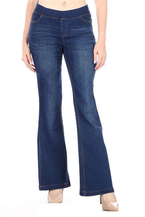 Jvini Women's Flare Jeans Pull-On High Waisted Stretch Denim Jean Dark ...