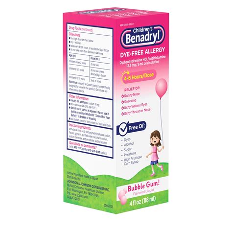 Benadryl Children's Benadryl Dye-Free Allergy Liquid, Bubble Gum ...