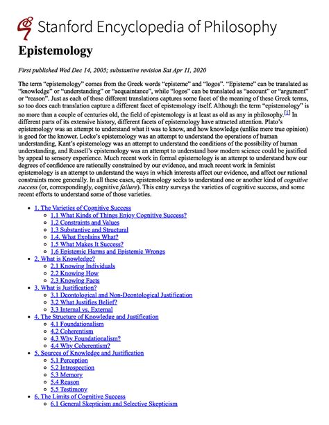 Epistemology (Stanford Encyclopedia of Philosophy) - CRT100 - Studocu