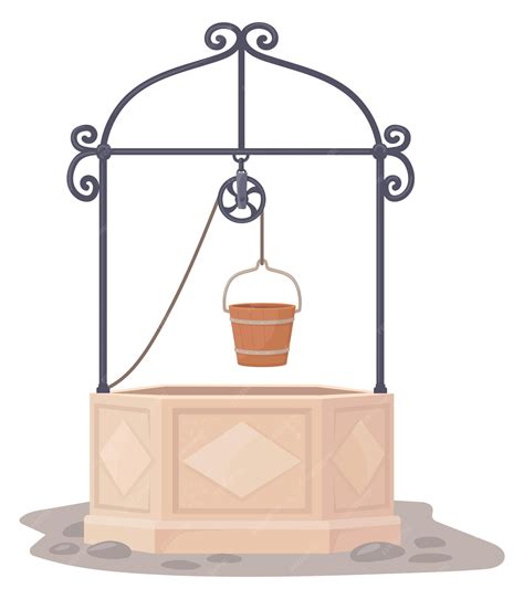 Icono de pozo de dibujos animados construcción de piedra antigua con ...