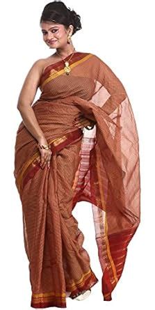 Buy Exotic India Copper-Brown Gadwal Saree with All-Over Woven Checks ...