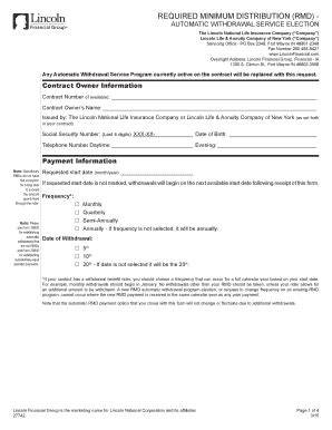 Fillable Online Required minimum distribution rmd - Lincoln Financial ...