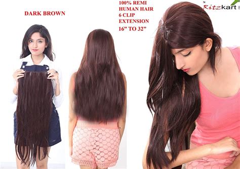 Ritzkart 26 Inch Long Dark Brown Hair Human Hair Extension, Real Hair ...