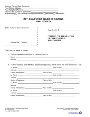 Fillable Online Petition for Termination of Parent Child Relationship ...