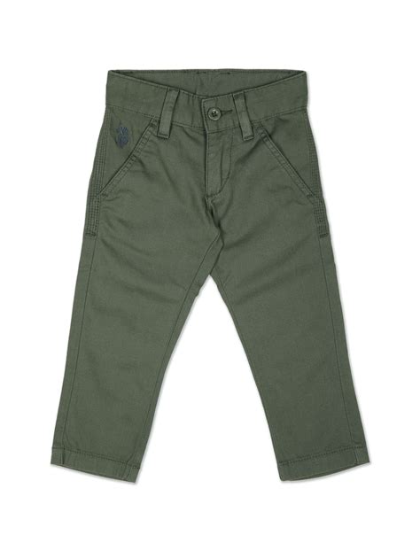 Boys Olive Mid Rise Solid Twill Weave Trousers – U.S. Polo Assn. India