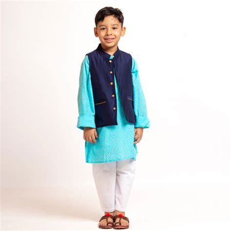 Boy's kurta Jacket Set Turq