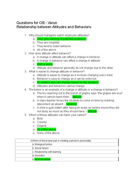 OB Assignment Answers: Attitudes and Behaviors Explained - Studocu