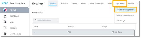 System Management Settings in AT&T Fleet Complete - Asecare