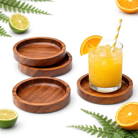 Handcrafted Wooden Coasters Set for Drinks – Natural Acacia Wood Round ...