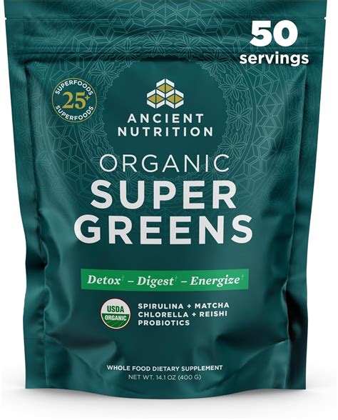 Ancient Nutrition Super Greens Powder, Organic Superfood Powder with Probiotics Made with ...