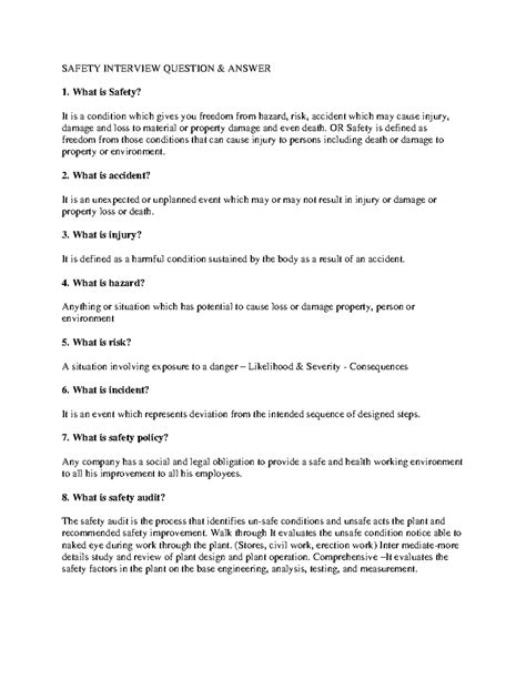 154 - Safety Interview Questions: Essential Concepts and Definitions ...