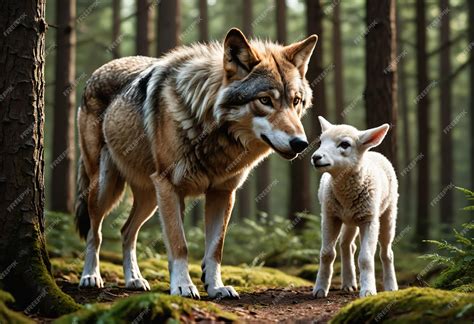Premium Photo | Wolf and Lamb in Forest Generative AI