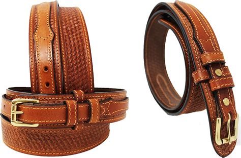 Buy Affilare Mens Western Ranger Belt Tooled Leather Basket Weave BLK ...