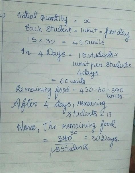 At a camp, there is sufficient food to last for 15 students for 30 days ...