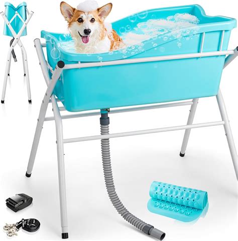 Dog Bath Tub, Portable Dog Washing Bathing Station, Elevated Foldable ...