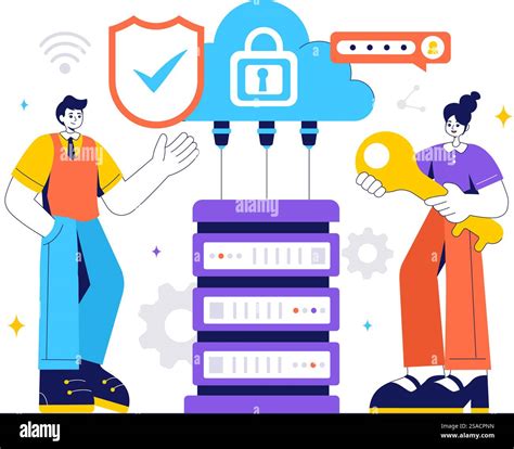 Digital Cloud Security Vector Illustration of Safety and Data ...
