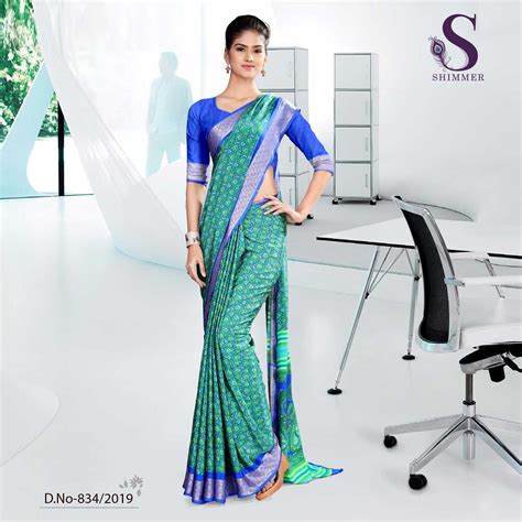 Green And Blue Institute Shimmer Uniform Sarees