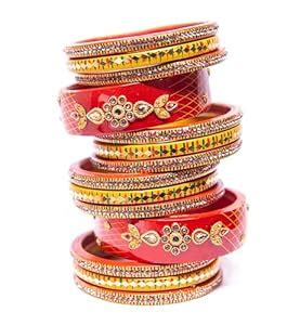 Buy Swara Creations Lah/Lac bangles red and yellow color Set, LAHTHI ...