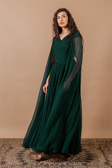 Iris Forest Green Criss Cross Low Body Draping Gown