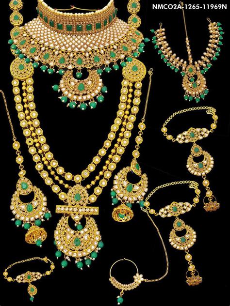 Fancy Dulhan set Gold Polish Bridal jewelry Set combo Meenkari and ...